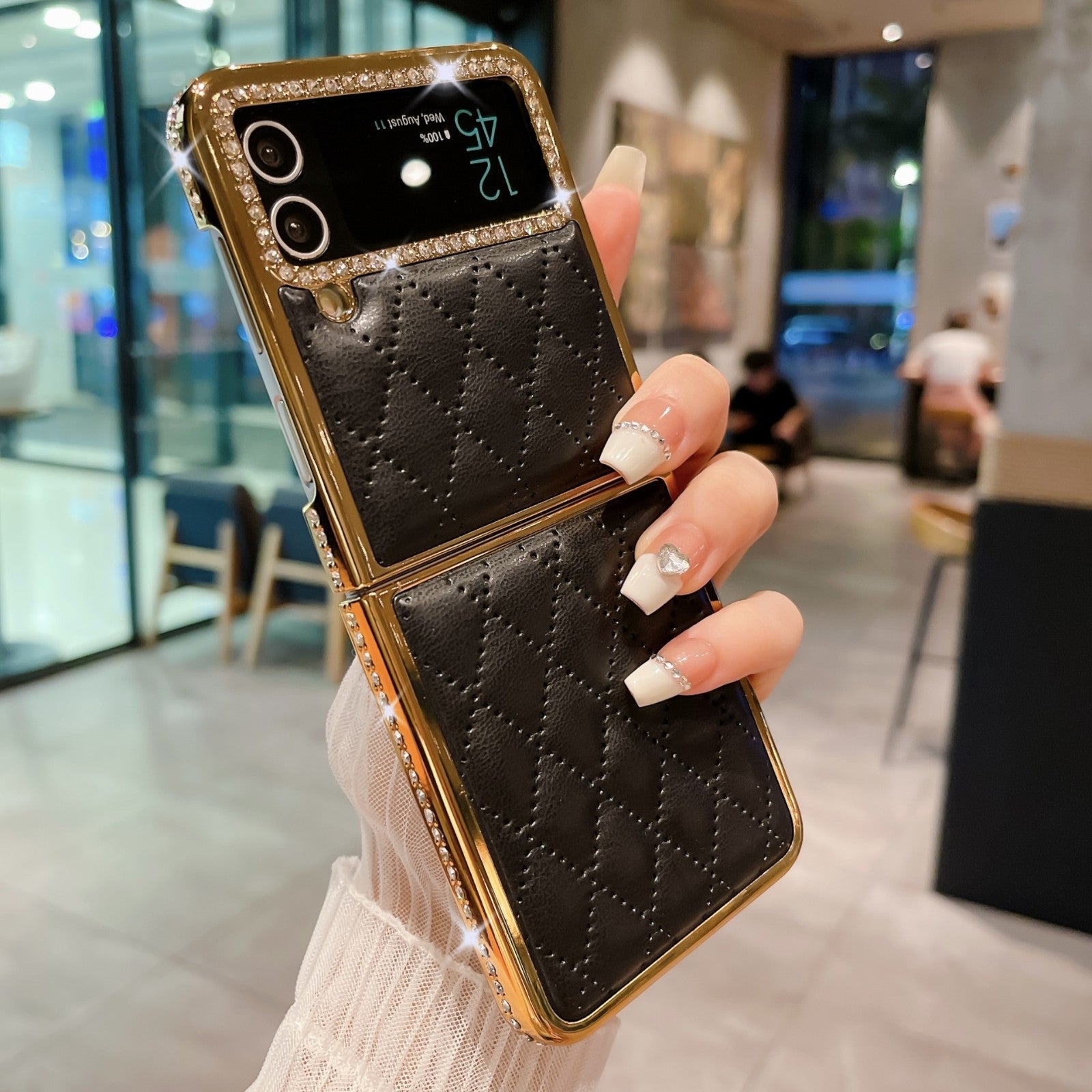 Luxury Electroplated Diamond-Shaped Leather texture folding Phone Case For Samsung Z Flip