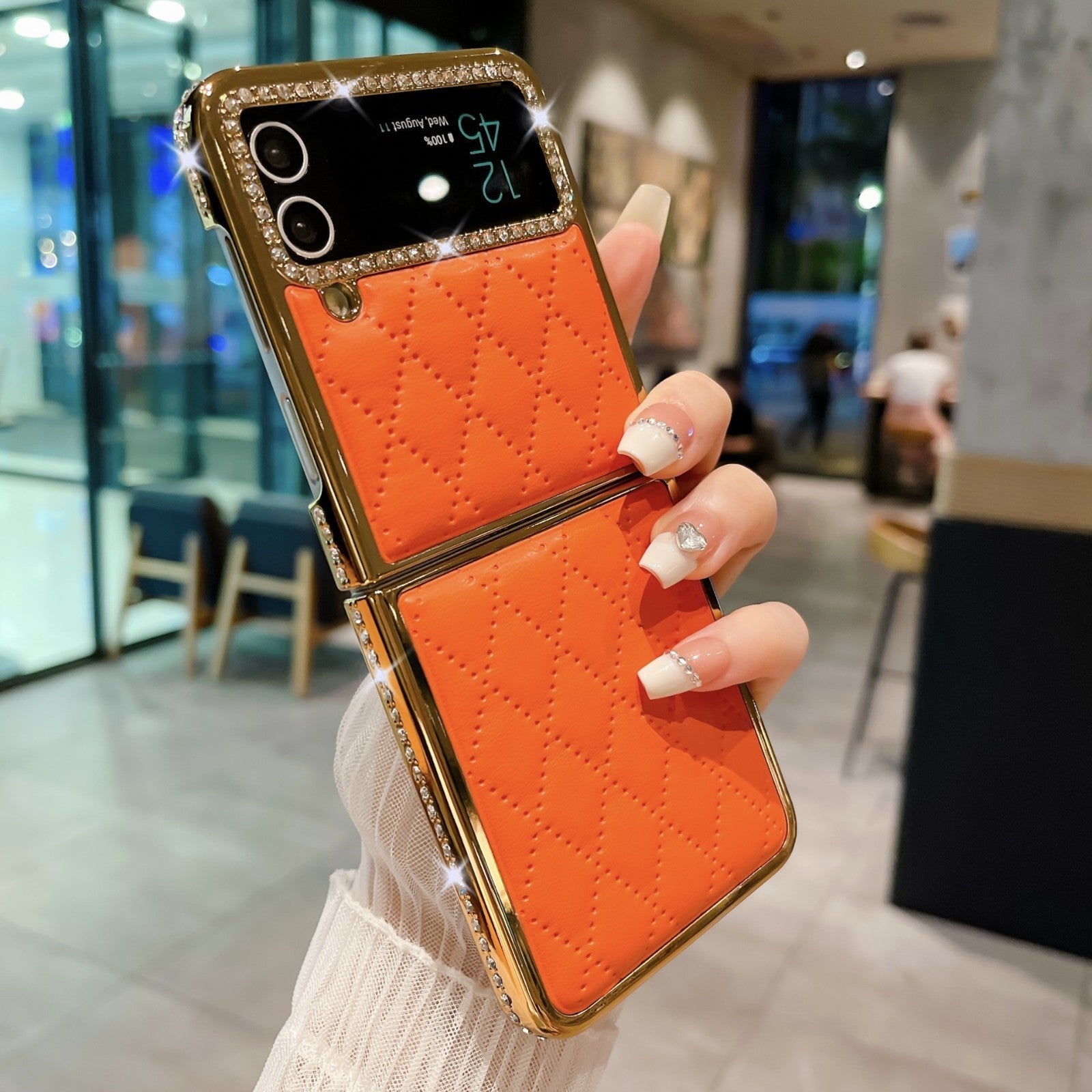 Luxury Electroplated Diamond-Shaped Leather texture folding Phone Case For Samsung Z Flip