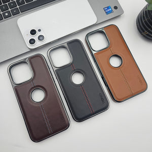 Leather Logo Cut Chrome iPhone Series Case