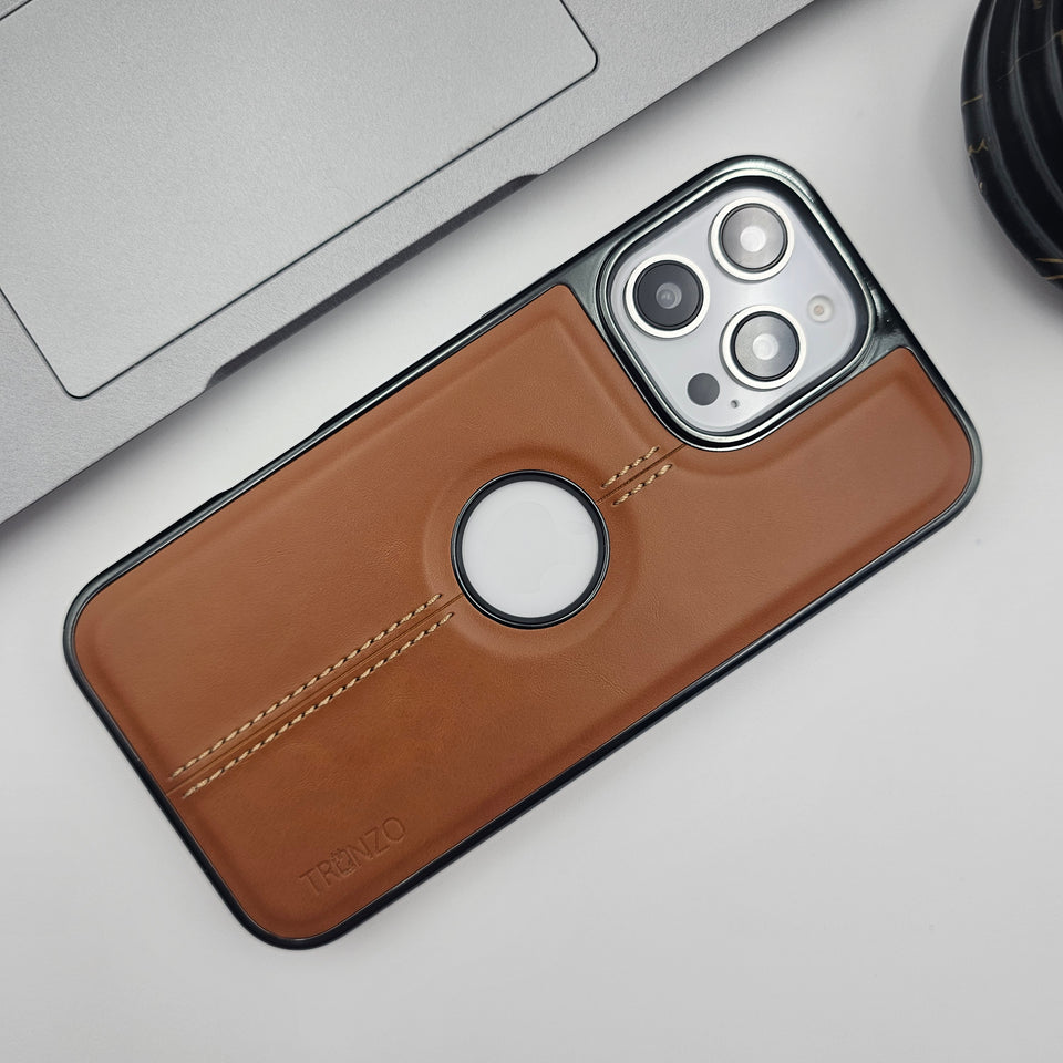 Leather Logo Cut Chrome iPhone Series Case