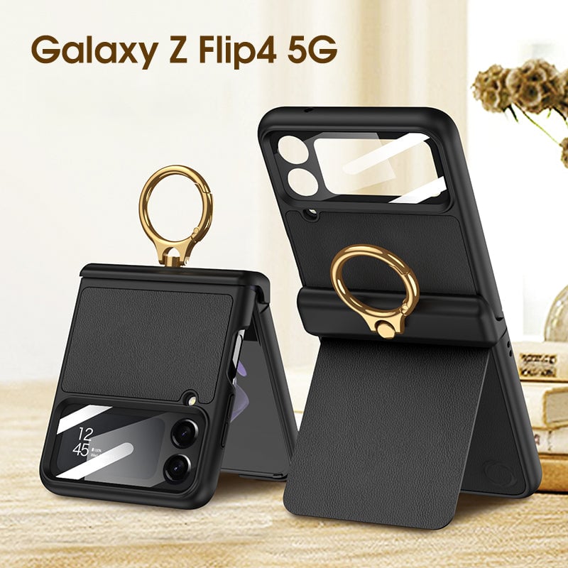 Magnetic Hinge PU Leather Case with Ring Bracket for Samsung Galaxy Z Flip