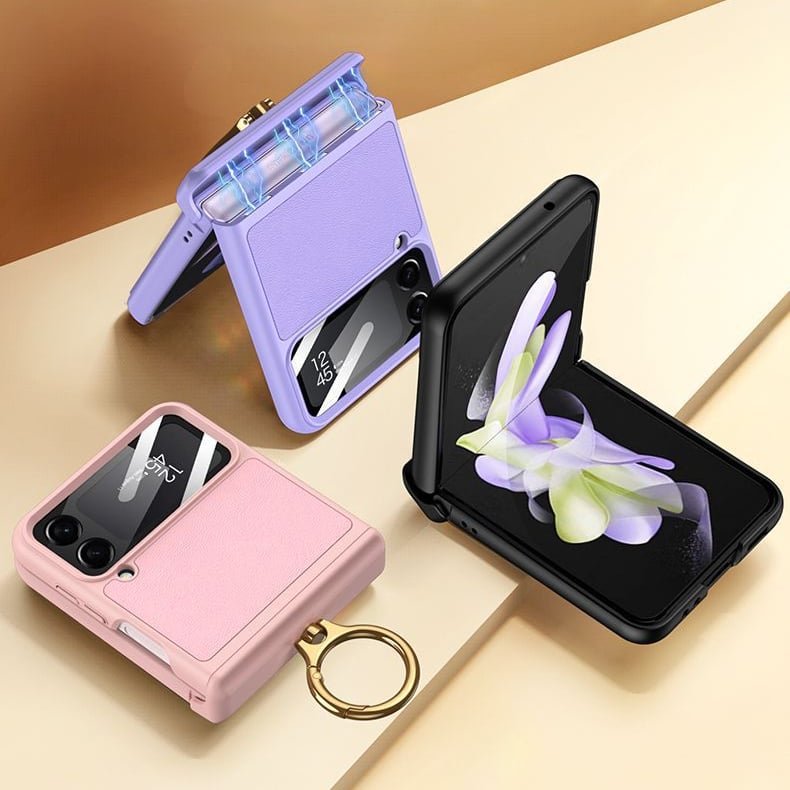 Magnetic Hinge PU Leather Case with Ring Bracket for Samsung Galaxy Z Flip