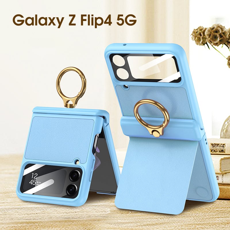 Magnetic Hinge PU Leather Case with Ring Bracket for Samsung Galaxy Z Flip