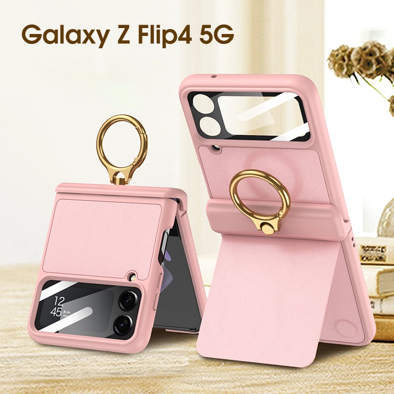 Magnetic Hinge PU Leather Case with Ring Bracket for Samsung Galaxy Z Flip