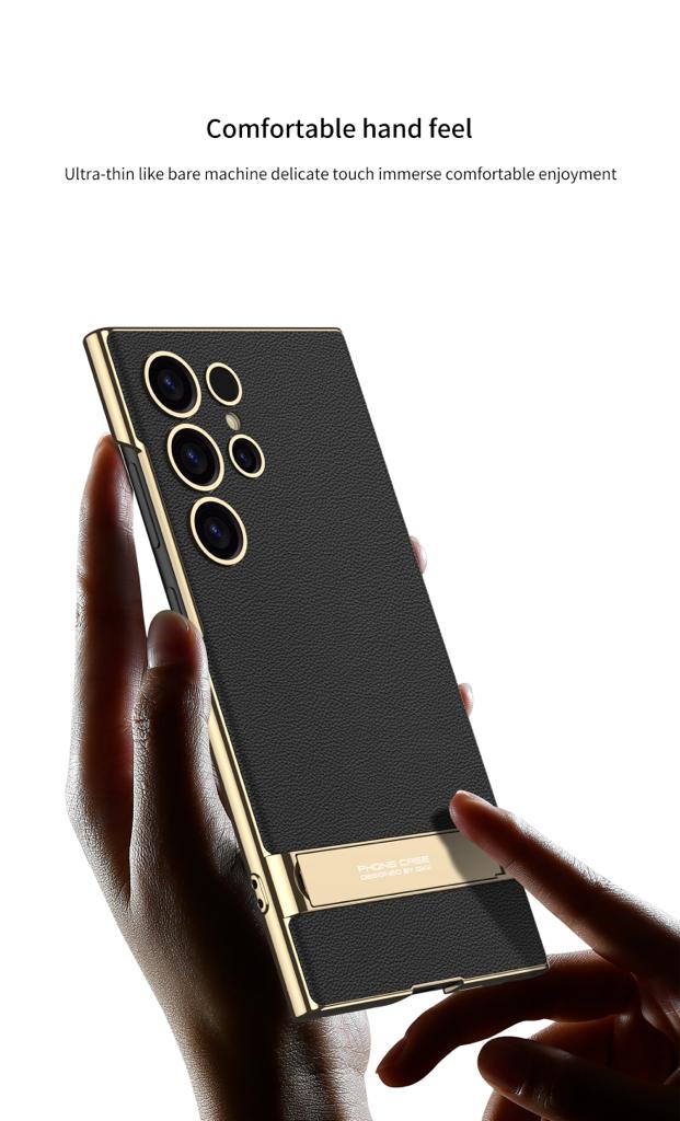 Electroplating Leather Golden Stand Case For Samsung Galaxy