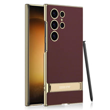 Electroplating Leather Golden Stand Case For Samsung Galaxy