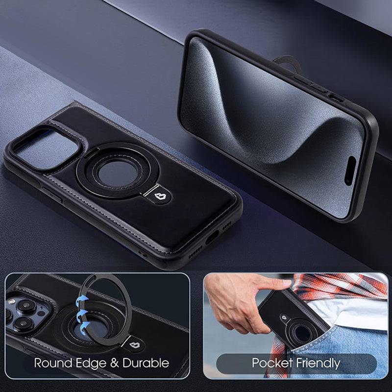 Full-Coverage Shockproof Leather Magnetic Stand iPhone Case