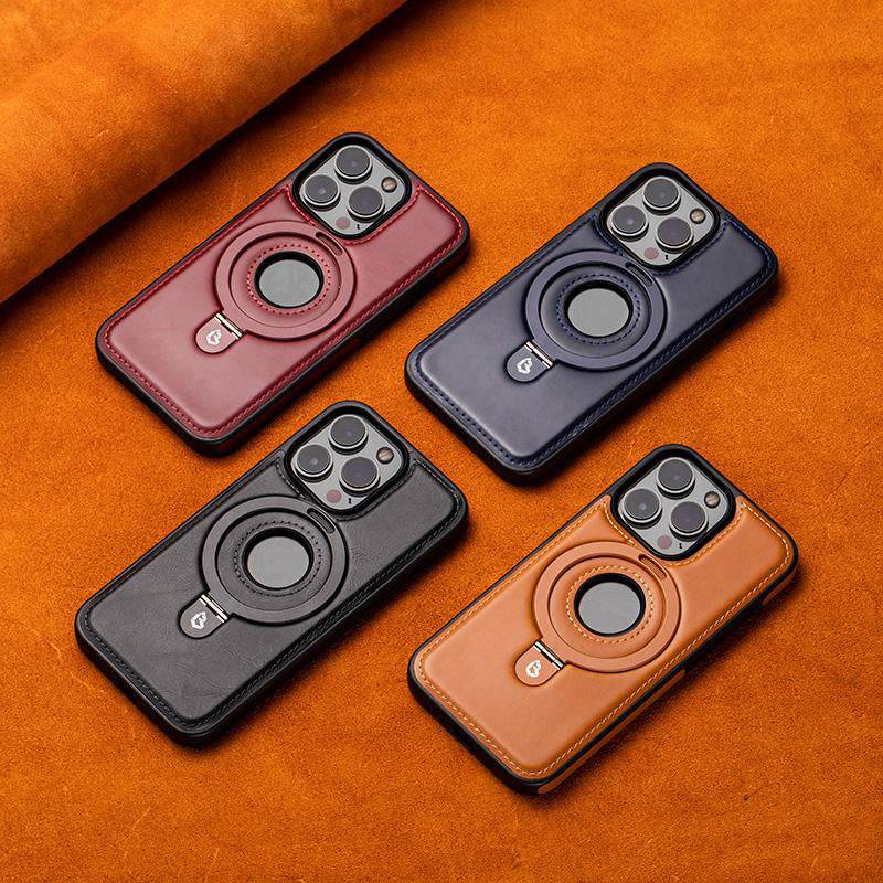 Full-Coverage Shockproof Leather Magnetic Stand iPhone Case