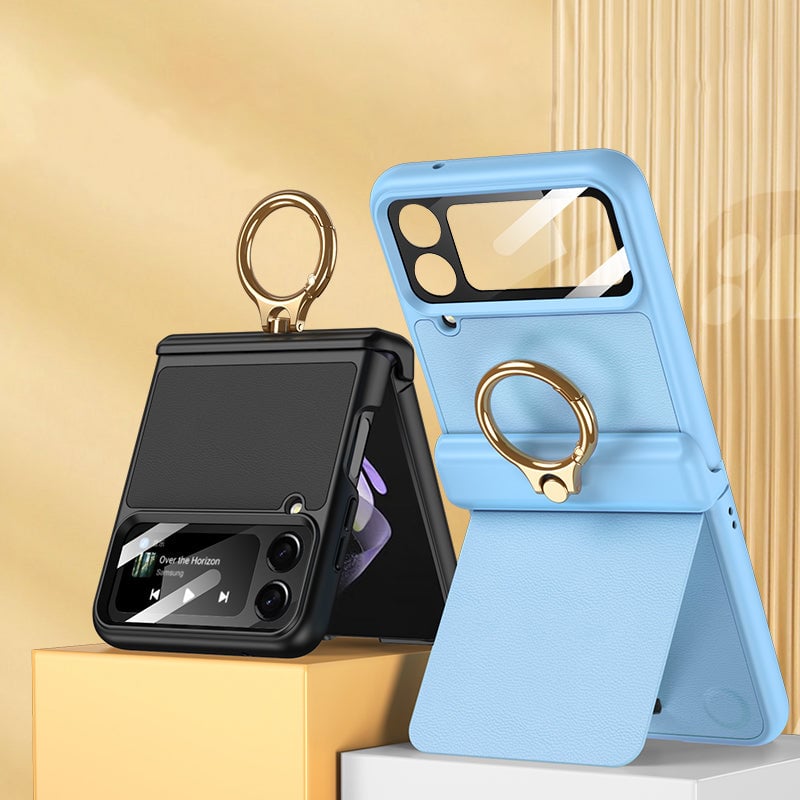 Magnetic Hinge PU Leather Case with Ring Bracket for Samsung Galaxy Z Flip