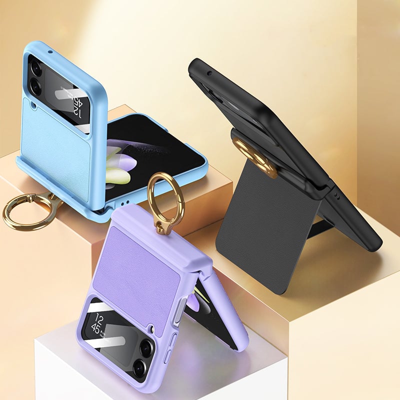 Magnetic Hinge PU Leather Case with Ring Bracket for Samsung Galaxy Z Flip