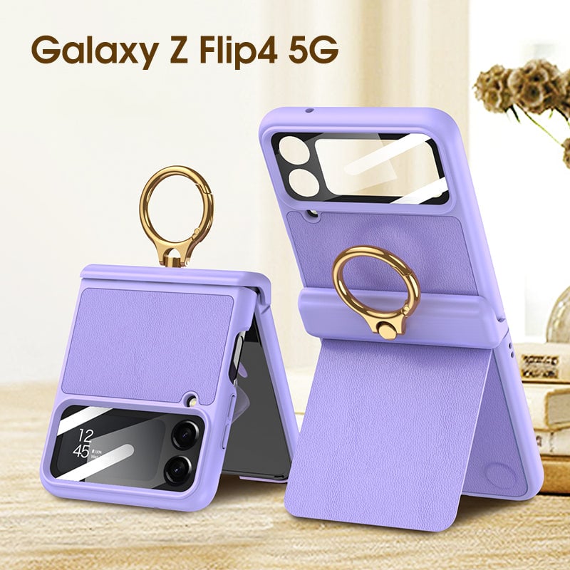 Magnetic Hinge PU Leather Case with Ring Bracket for Samsung Galaxy Z Flip