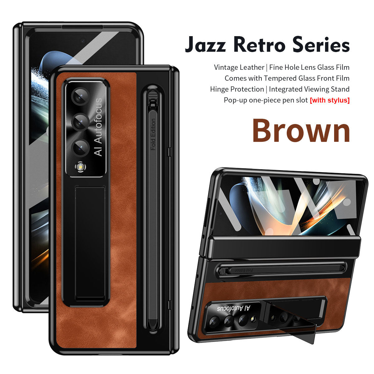 Jazz Retro Style Protective Leather Phone Case For Samsung Galaxy Z Fold