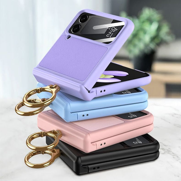 Magnetic Hinge PU Leather Case with Ring Bracket for Samsung Galaxy Z Flip